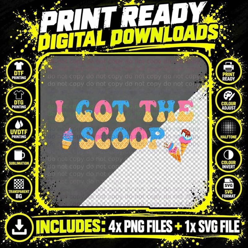 Funny I Got the Scoop Ice Cream Gender Reveal Party Png SVG Digital Bundle