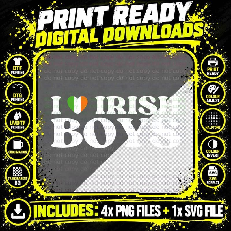 Funny I Love Irish Boys I Red Heart British Boys Ireland Png SVG Digital Bundle