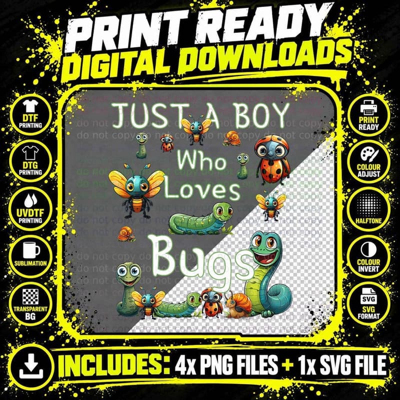 Funny Insect, Just a Boy Who Loves Bugs, Funny Bug Png SVG Digital Bundle