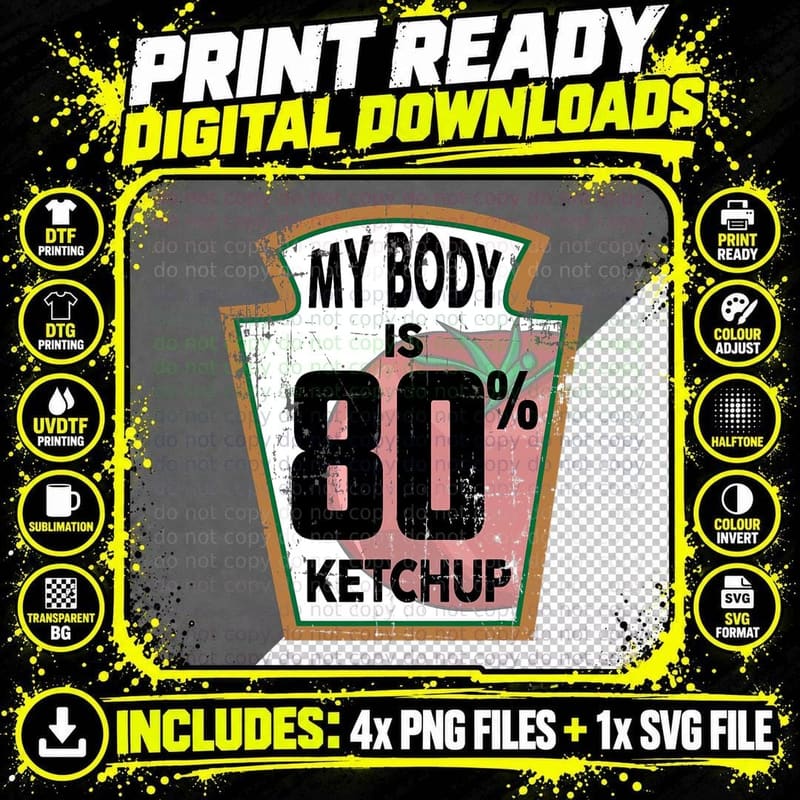 Funny Ketchup Lover Themed Tomato Sauce Foodie Joke Png SVG Digital Bundle