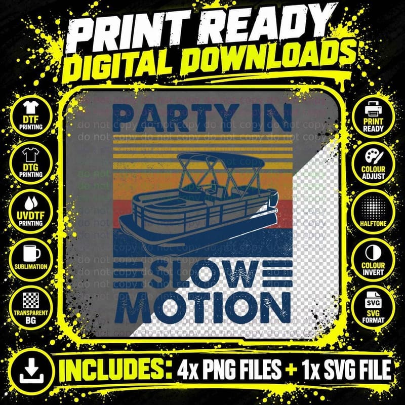 Funny Lake Pontoon Boat Party in Slow Motion Captain Png SVG Digital Bundle