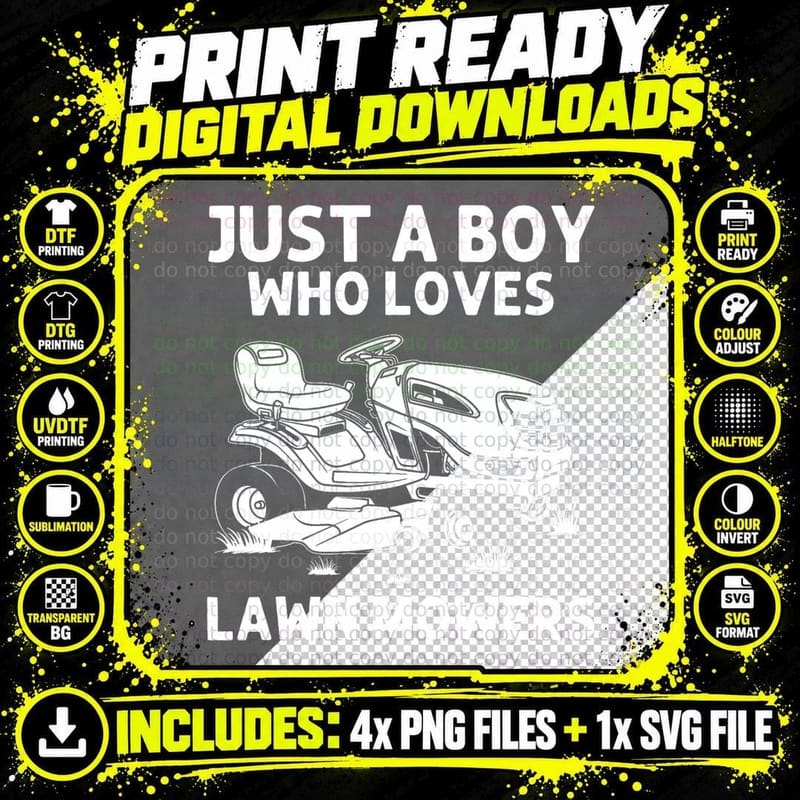 Funny Lawn Mowing T-Shirt for Boys Who Love Mowers Png SVG Digital Bundle
