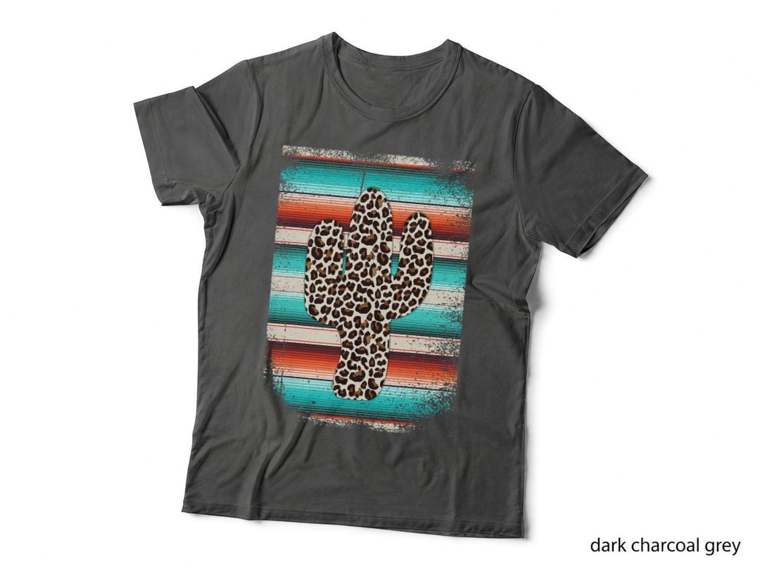 Funny Leopard Cactus Serape Cactus Print Turquoise T-Shirt