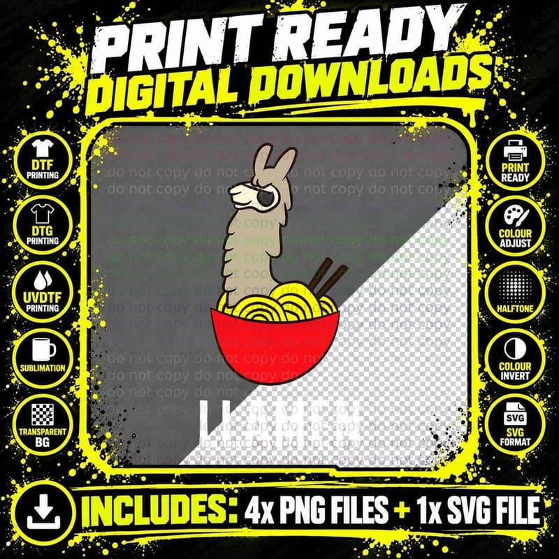 Funny Llama Llamen Noodles Chinese Food Llama Lover Gift Png SVG Digital Bundle