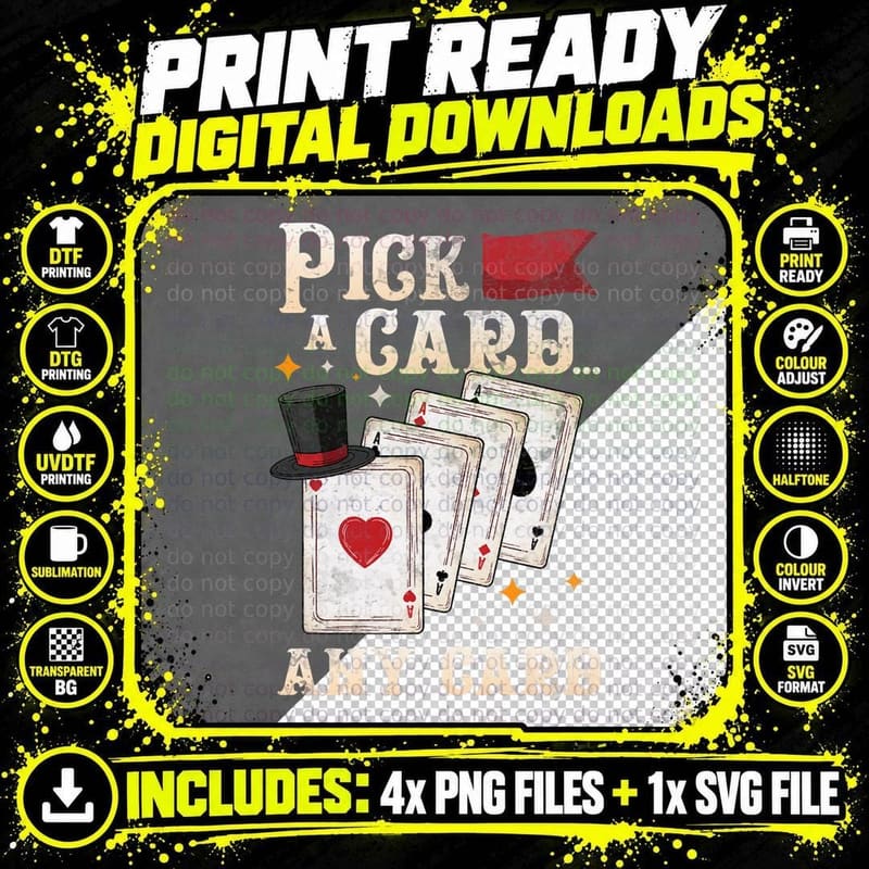 Funny Magician Performer - Pick a Card Any Card Magic Png SVG Digital Bundle
