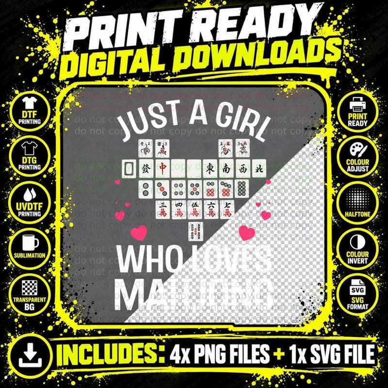 Funny Mahjong Design for Girls Women Chinese Mahjong Png SVG Digital Bundle