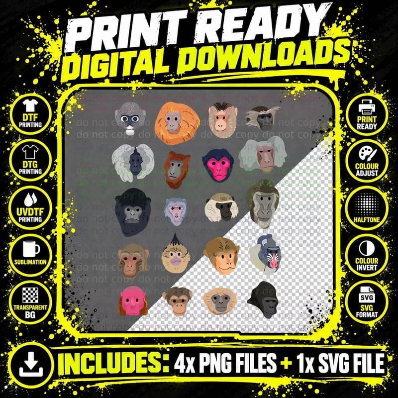 Funny Monkey Art for Men Women Kids Zoo Animal Monkey Png SVG Digital Bundle