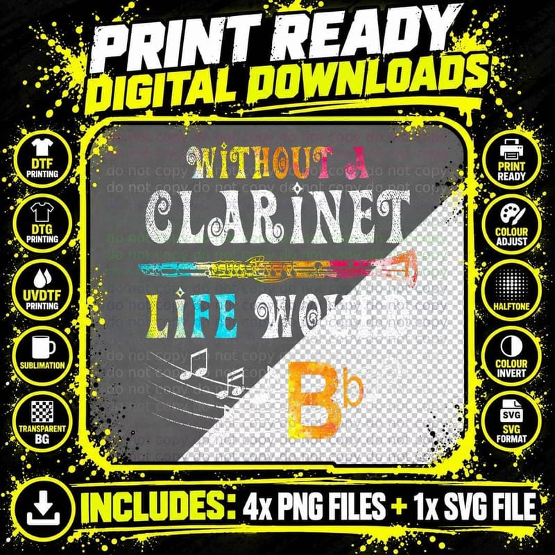 Funny Musician Music Lover Clarinetist Gift Idea Png SVG Digital Bundle