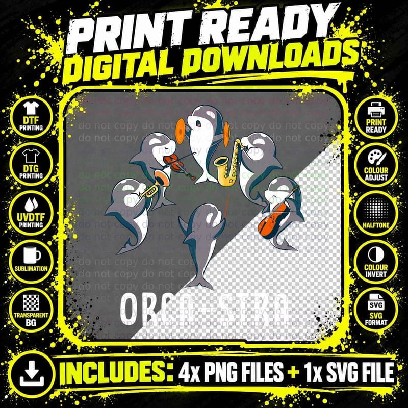 Funny Orca-Stra Orca Killer Whale Orchestra T-Shirt Png SVG Digital Bundle