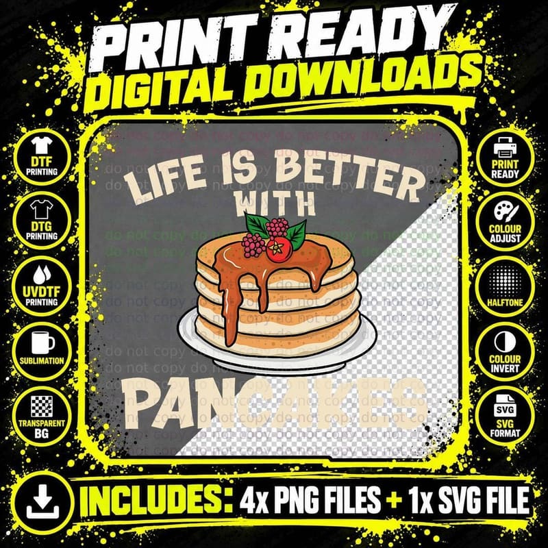 Funny Pancakes Art Men Women Brunch Breakfast Pancake Png SVG Digital Bundle