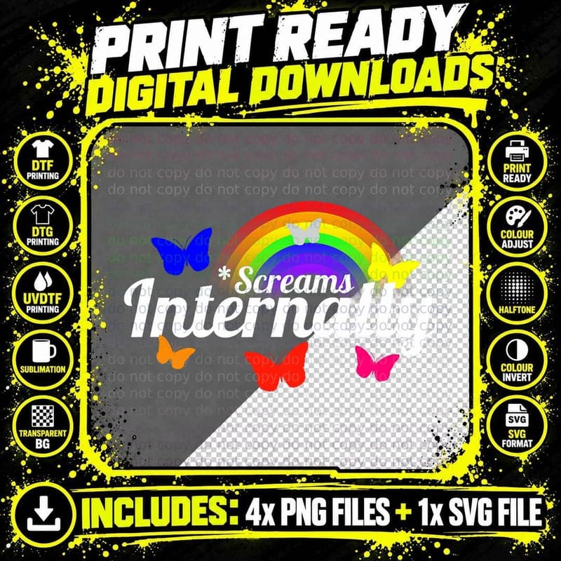 Funny Pastel Goth Kidcore Screams Internally Inner Png SVG Digital Bundle