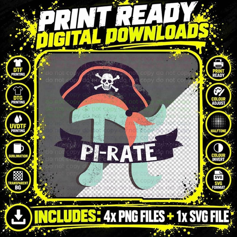 Funny Pi-Rate - Happy Pi Day Math Geek Pirate Lover, Men Png SVG Digital Bundle