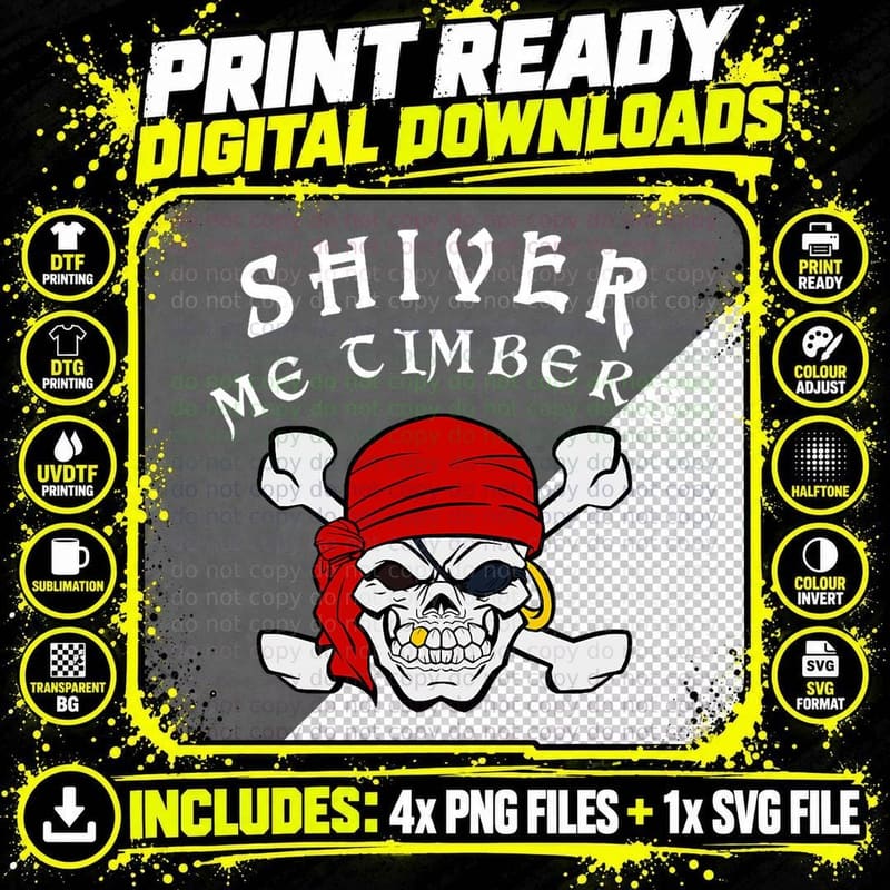 Funny Pirate Party Tshirt, Shiver Me Timbers Png SVG Digital Bundle