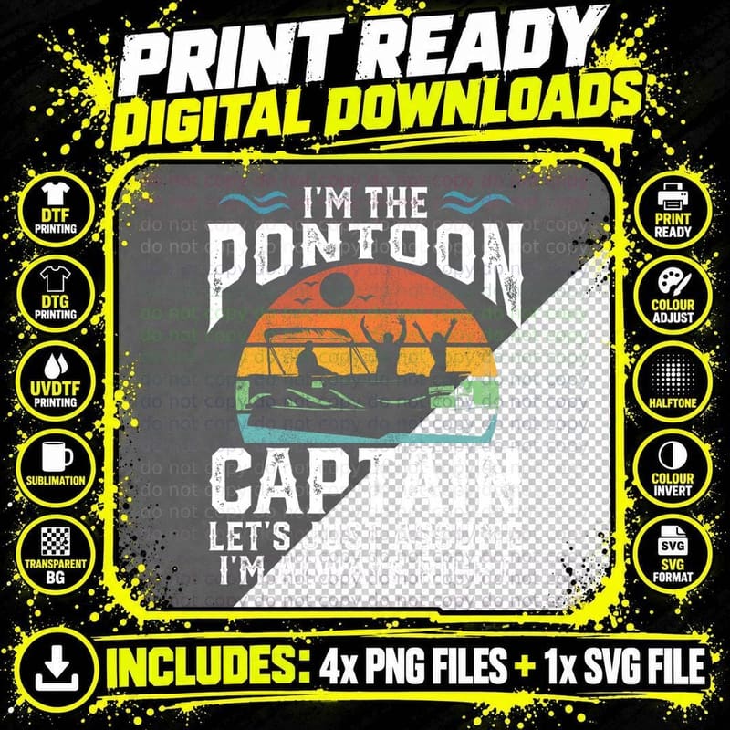 Funny Pontoon I'm the Captain Retro Boat Owner Boating Png SVG Digital Bundle