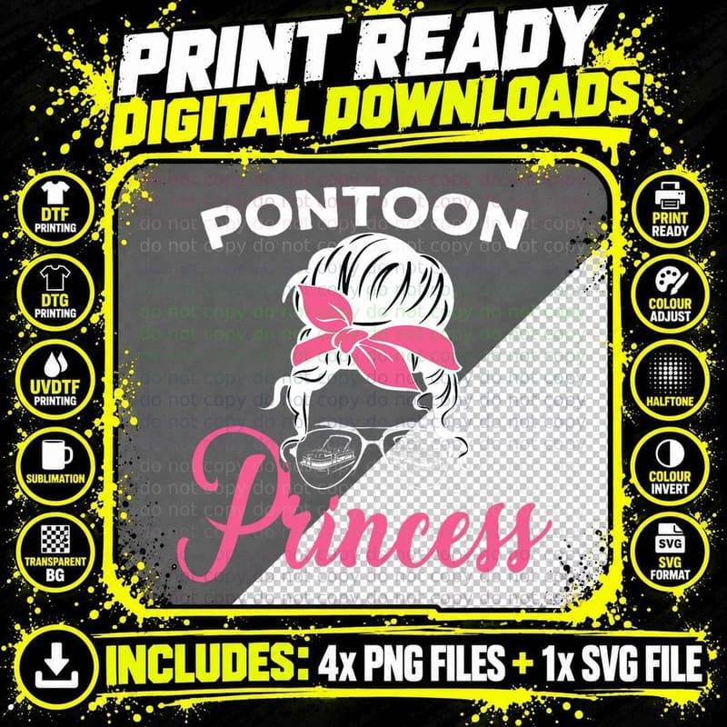Funny Pontoon Princess Women Boat Captain Lake Pontoon Png SVG Digital Bundle