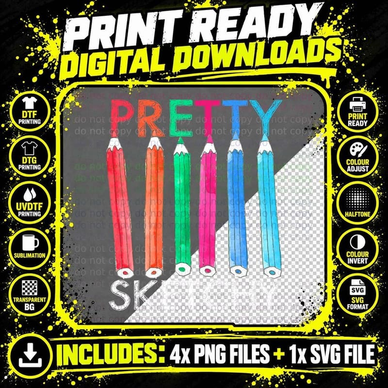Funny Pretty Sketchy Art for Artistic Men Women Kids Png SVG Digital Bundle