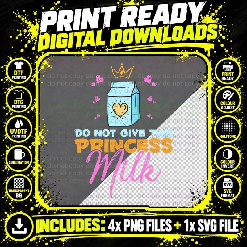Funny Princess Lactose Intolerant Girls Women Lactose Png SVG Digital Bundle