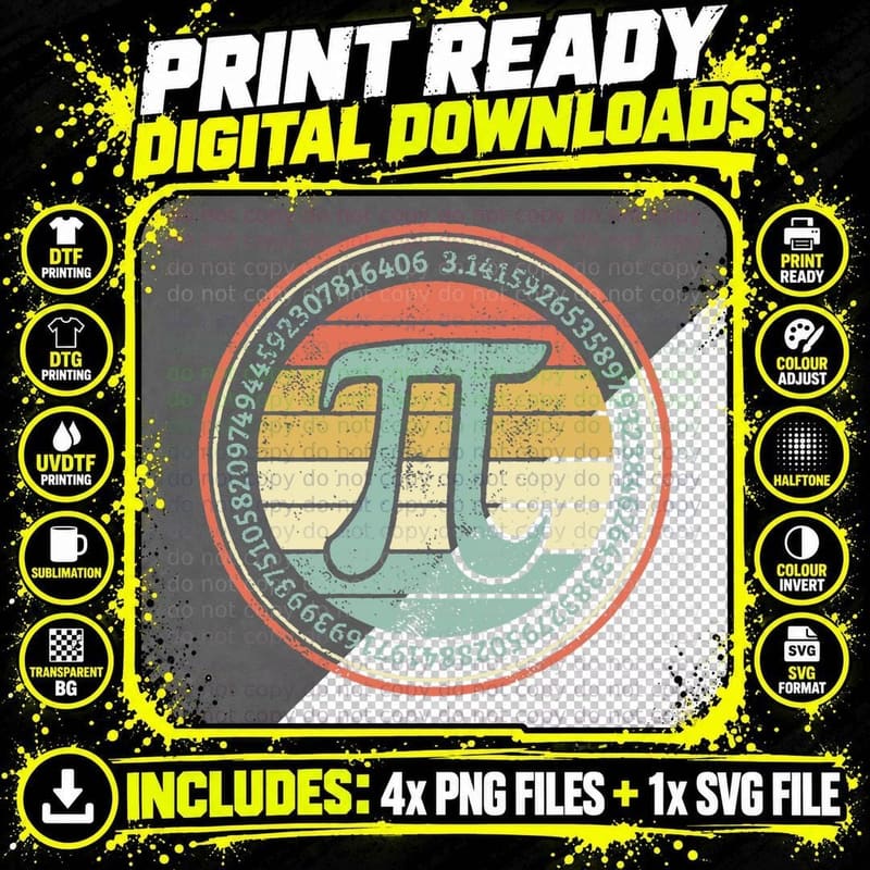 Funny Retro Pi Day Pi Math for Pi Day 3.14 Math Nerds Png SVG Digital Bundle