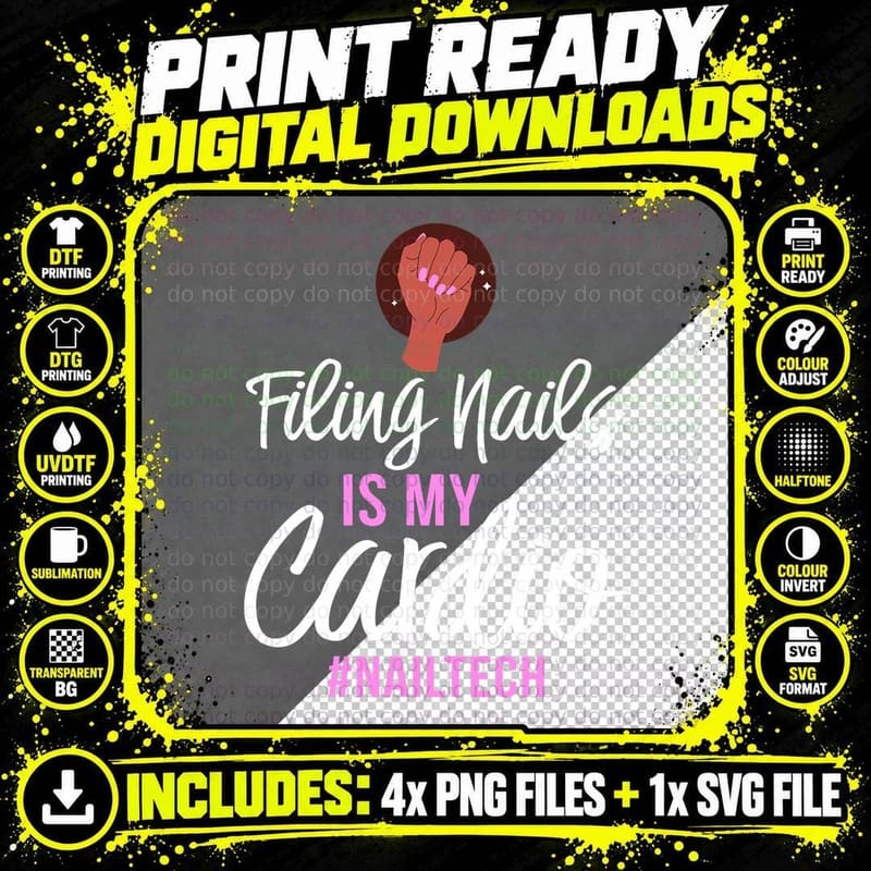 Funny Retro Vintage Nail Tech Filing Nails Is My Cardio Png SVG Digital Bundle