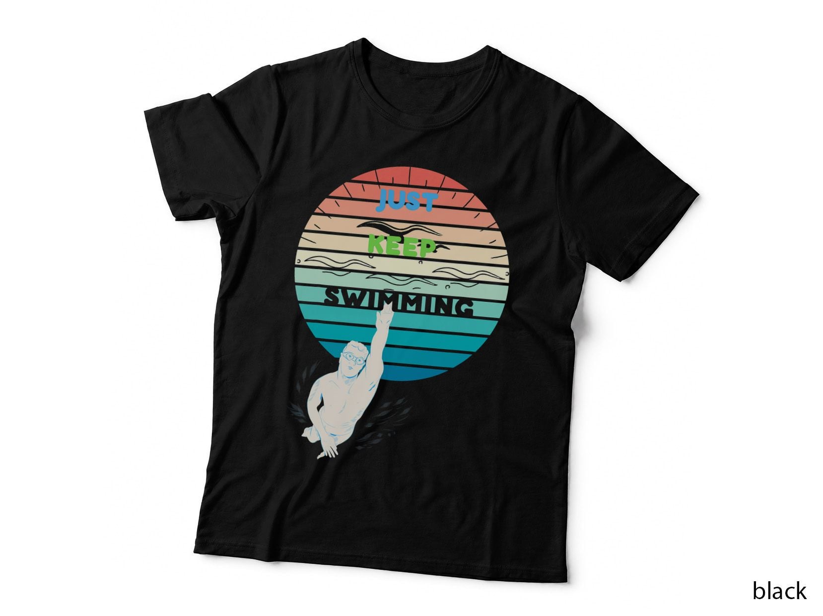 Funny Retro Vintage Sunset Swim Keep Swimming Graphic T-Shirt
