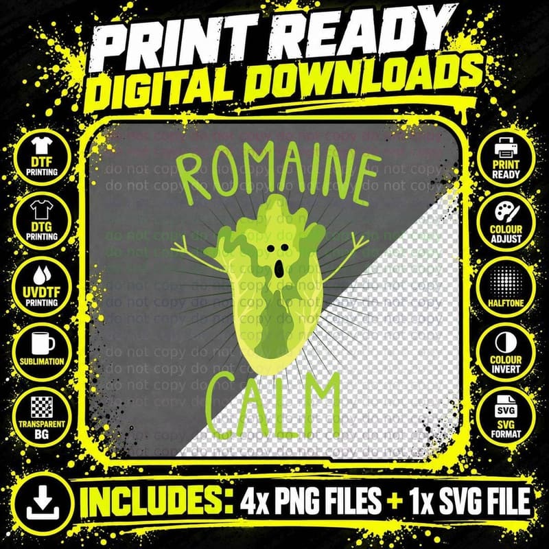 Funny Romaine Calm Gardener Vegetable Gardening Pun Png SVG Digital Bundle