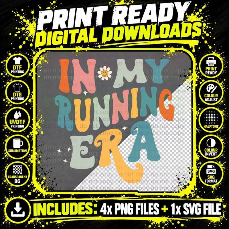 Funny Runner Marathon Jogging Sport in My Running Era Png SVG Digital Bundle