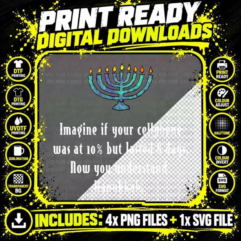 Funny Sarcastic Hanukkah Chanukah Cellphone Quote Gift Png SVG Digital Bundle