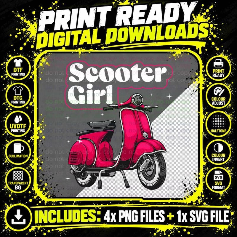 Funny Scooter Girl Art for Women Kids Scooter Life Lover Png SVG Digital Bundle