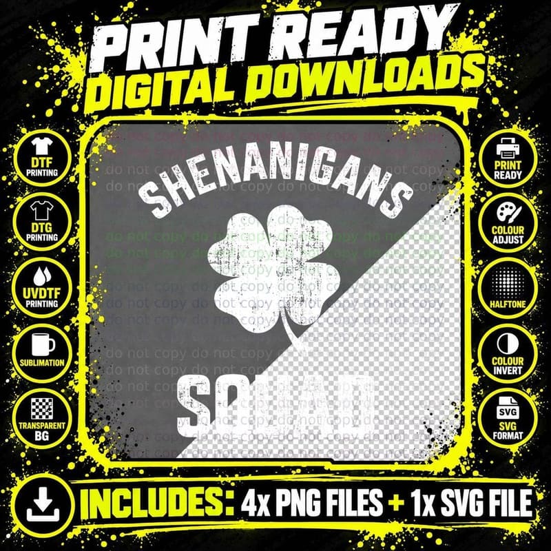 Funny Shenanigans Squad for St Patricks Day Costume Png SVG Digital Bundle