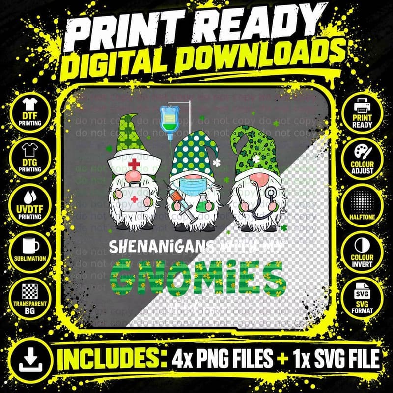 Funny Shenanigans with My Gnomies Er Crew St Patricks Png SVG Digital Bundle