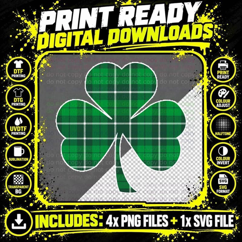 Funny St Patricks Day Irish Green Buffalo Plaid Shamrock Png SVG Digital Bundle