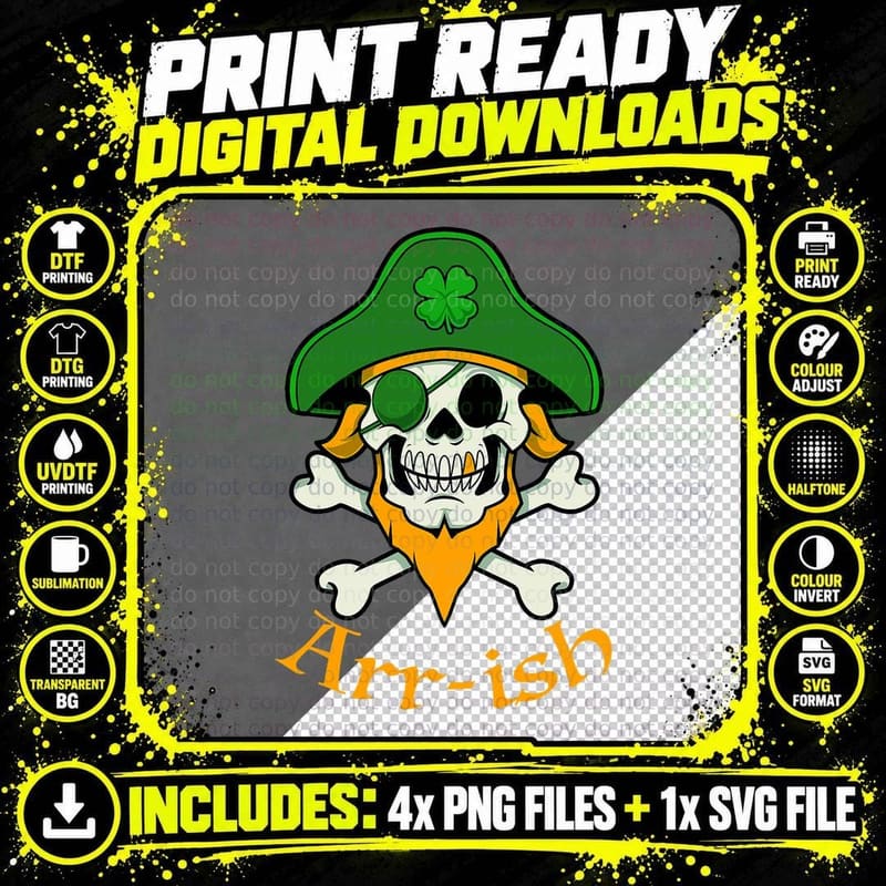 Funny St Patricks Day Pirate Shirt, Irish Pun Gift Png SVG Digital Bundle