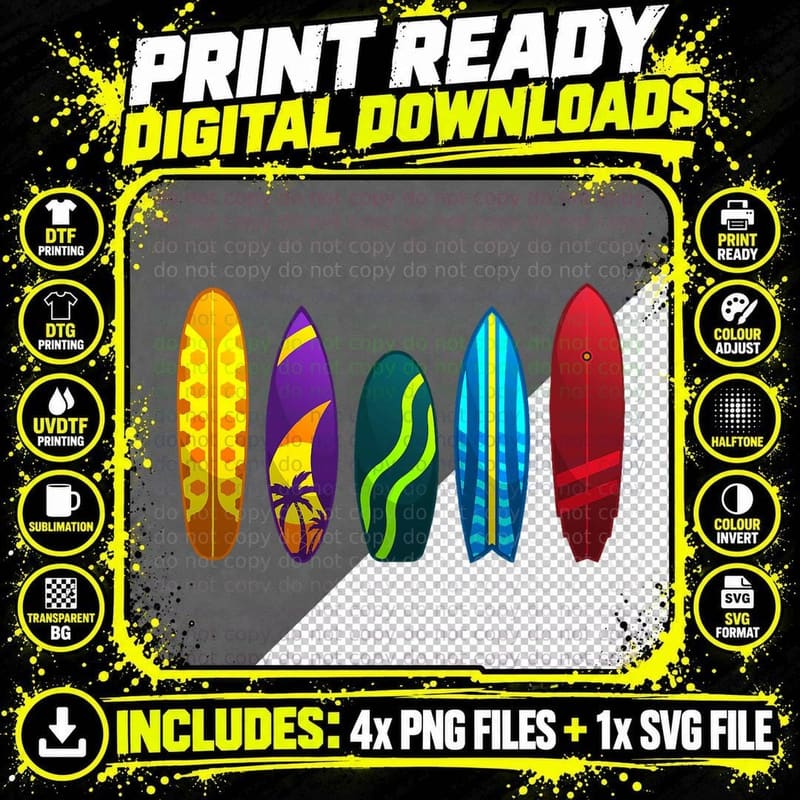 Funny Surfboard Design for Men Women Surfing Png SVG Digital Bundle