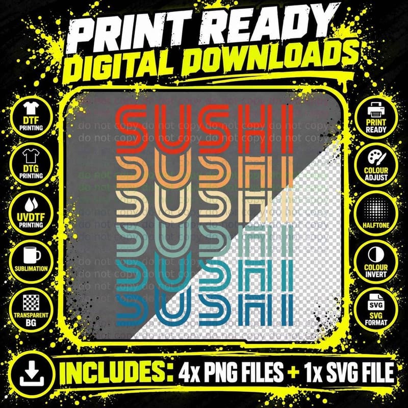 Funny Sushi Retro Vintage Carb Japanese Food Foodie Gift Png SVG Digital Bundle