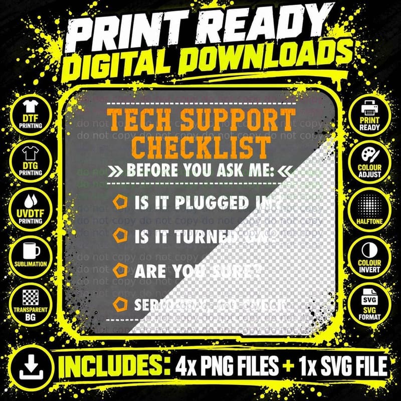 Funny Tech Support Checklist Gift, Tech Support Png SVG Digital Bundle
