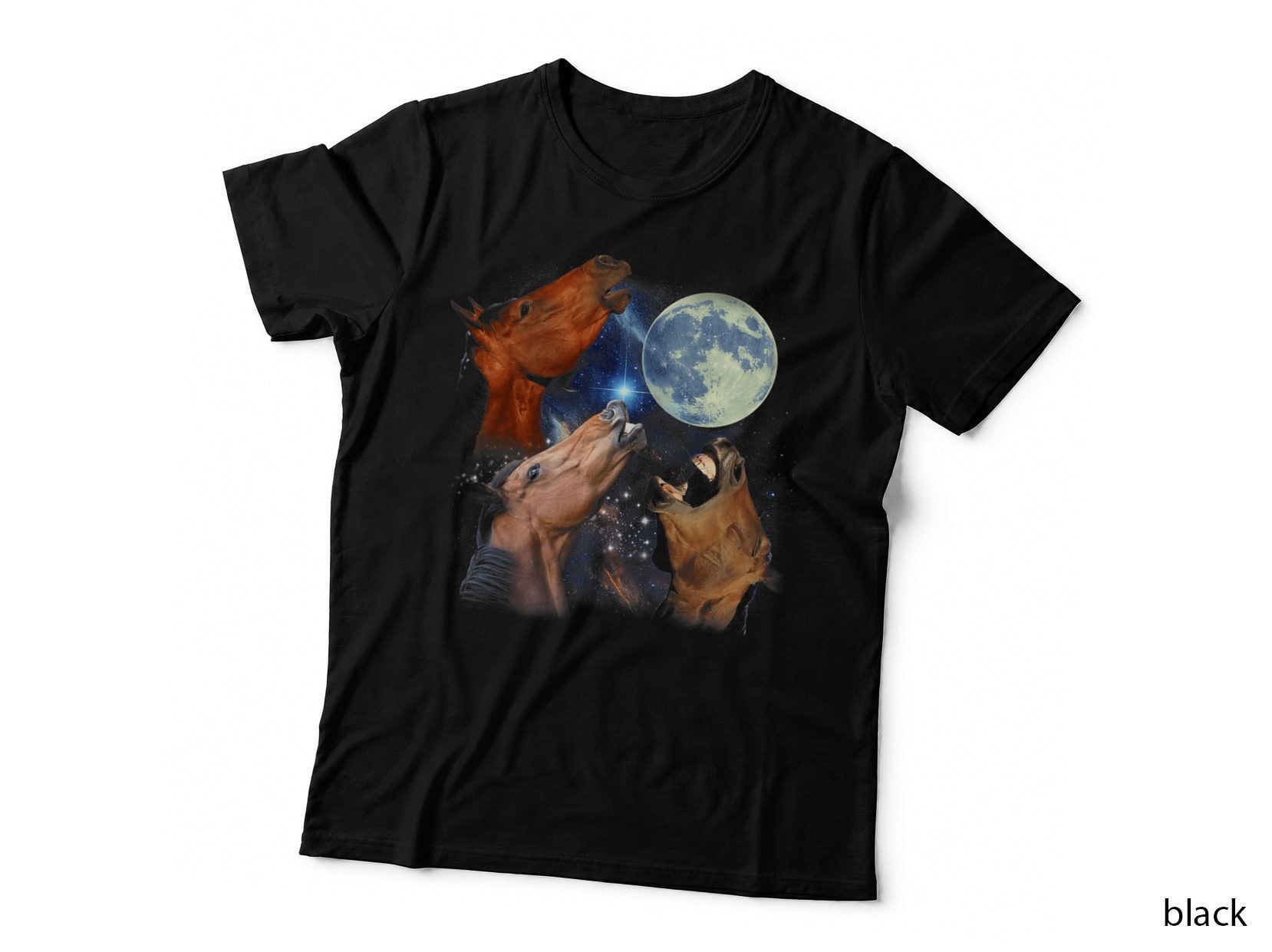 Funny Three Horses Howling at the Moon Starry Night Riding T-Shirt