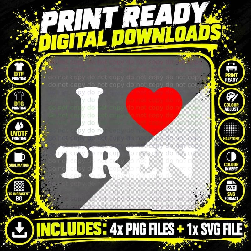 Funny Workout Quote I Love Tren I Heart Tren Bodybuilder Png SVG Digital Bundle
