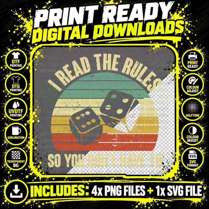 Game Night Adults Funny Board Games I Read the Rules Png SVG Digital Bundle