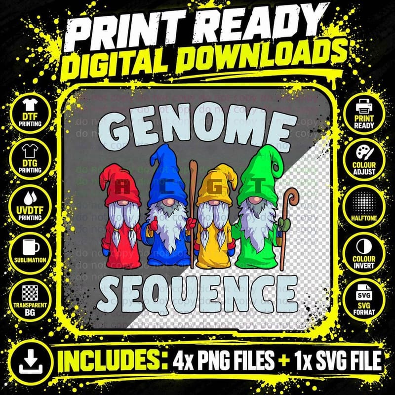 Genome Sequence Funny Gnome Biology Physics Science Pun Png SVG Digital Bundle