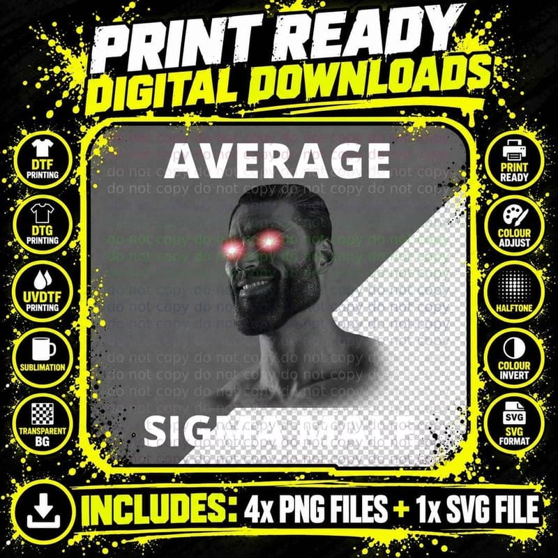 Gigachad Average Sigma Male Grindset Meme T-Shirt Png SVG Digital Bundle