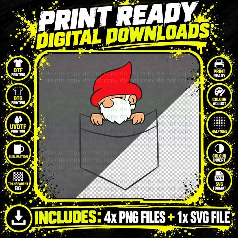 Gnome in a Pocket Funny Pocket Gnome, Garden Humor, Gift Png SVG Digital Bundle