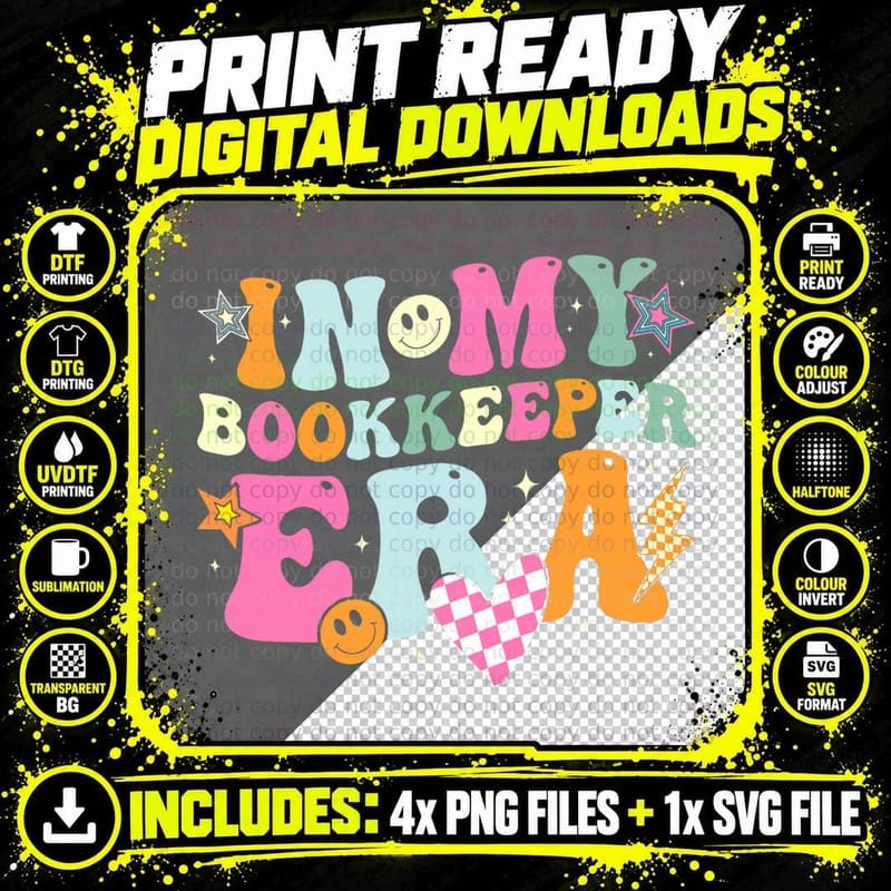 Groovy in My Bookkeeper Era Bookkeeper Funny Retro Gifts Png SVG Digital Bundle