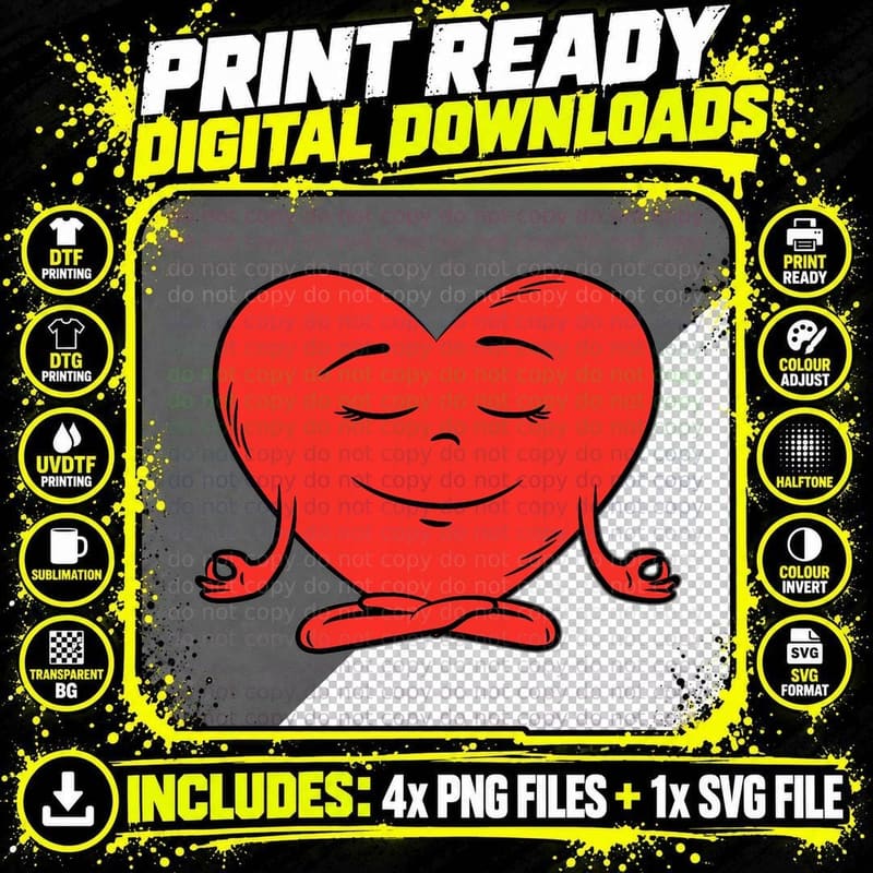 Heart Yoga Meditation Valentines Day Funny Zen Love Png SVG Digital Bundle