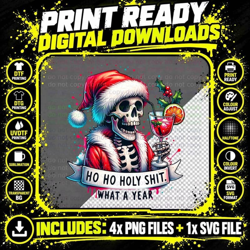Ho Ho Holy Shit What a Year, Funny Aesthetic Png SVG Digital Bundle