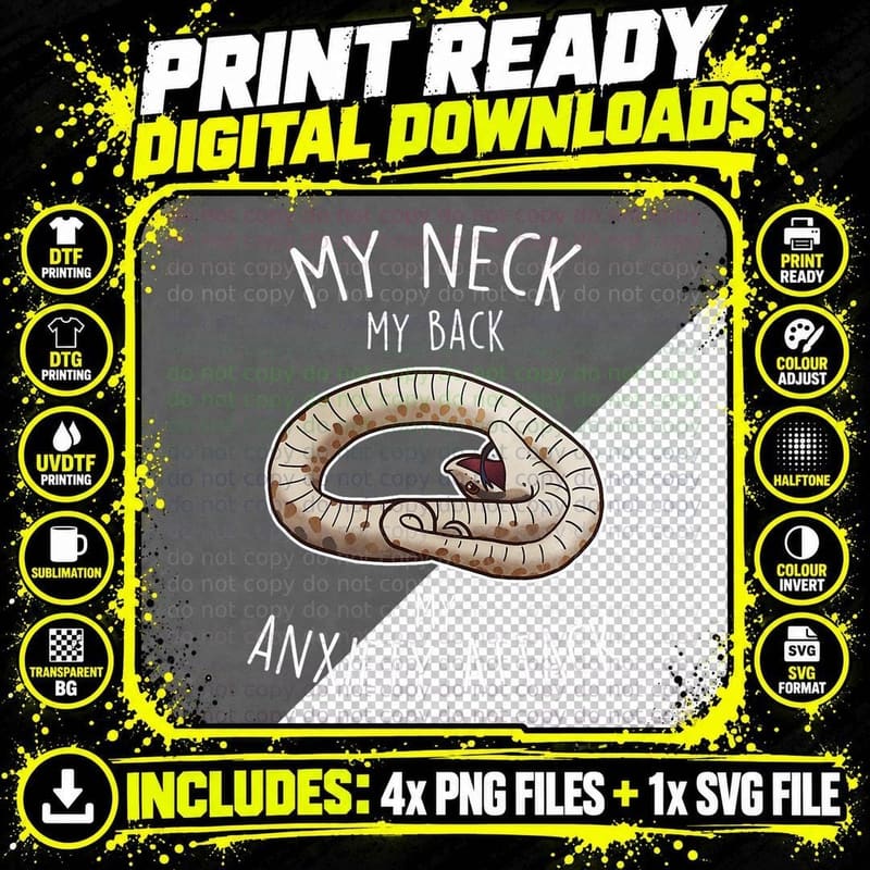 Hognose Snake My Neck My Back, Funny Cute Pet Reptile Png SVG Digital Bundle
