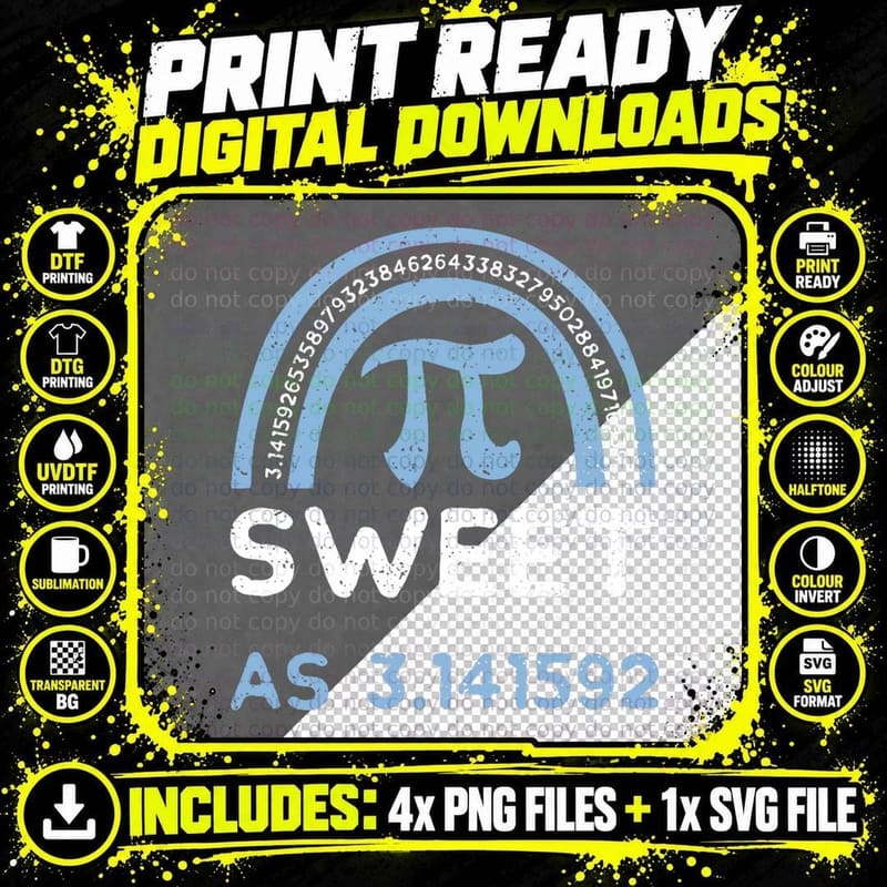 Humor Sweet as 3.141592 - Pi Day Sayings T-Shirt Png SVG Digital Bundle