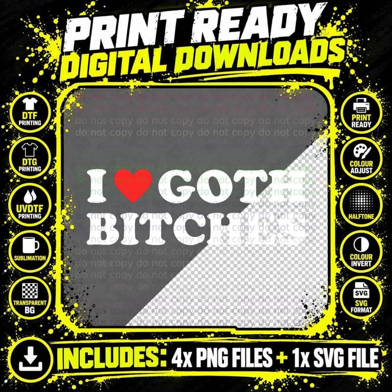 I Love Goth Bitches Funny Quote Red Heart Emo Bitches Png SVG Digital Bundle
