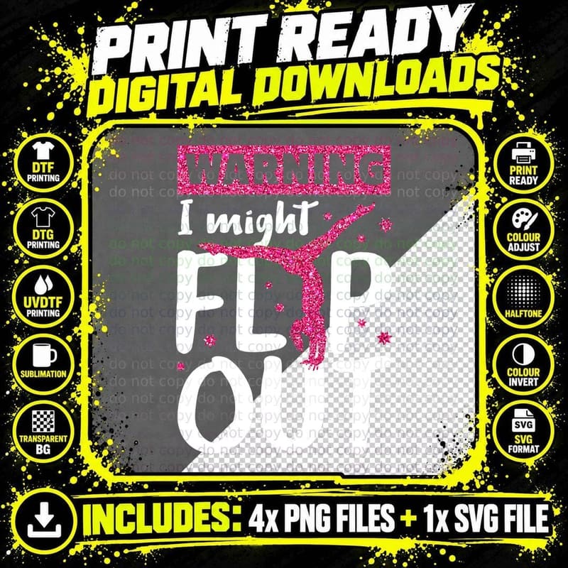 I Might Flip Out Funny Gymnast T Shirt Cheerleading Gift Png SVG Digital Bundle