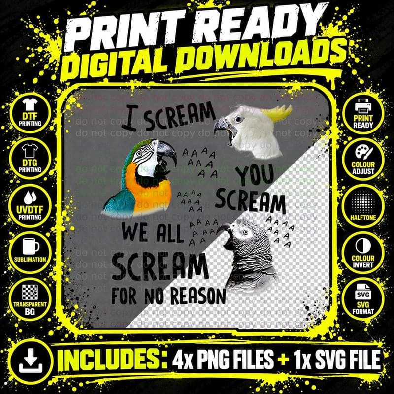 I Scream You Scream Funny Parrot T-Shirt Png SVG Digital Bundle