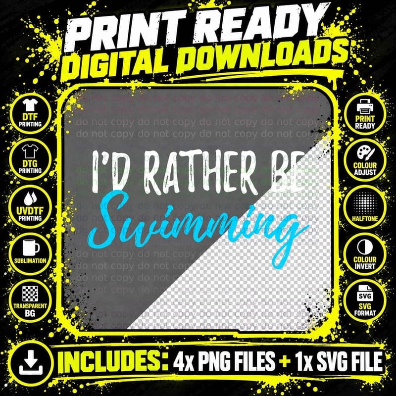 I'd Rather Be Swimming Shirt Funny Swimmer Gift T-Shirt Png SVG Digital Bundle